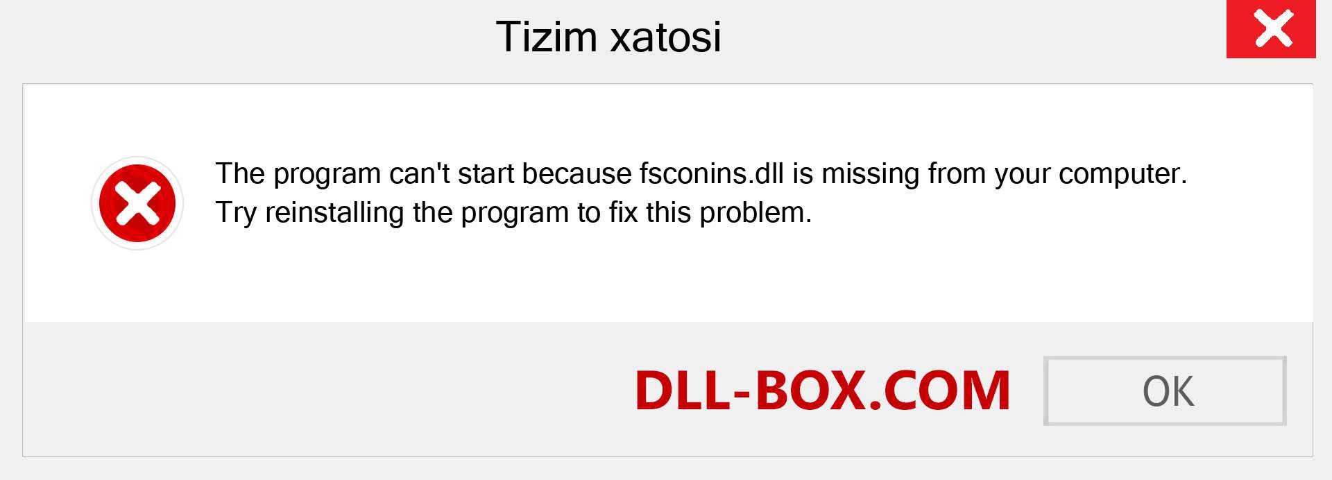 fsconins.dll fayli yo'qolganmi?. Windows 7, 8, 10 uchun yuklab olish - Windowsda fsconins dll etishmayotgan xatoni tuzating, rasmlar, rasmlar